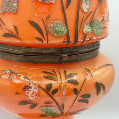 LOT 41D: Vintage Czech Orange Hinged Tantalus / Decanter (No Glassware)