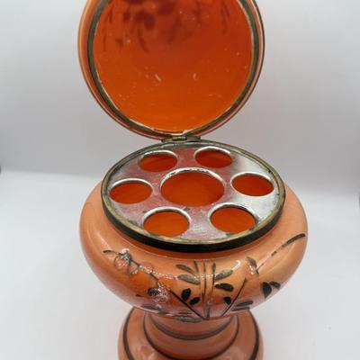 LOT 41D: Vintage Czech Orange Hinged Tantalus / Decanter (No Glassware)