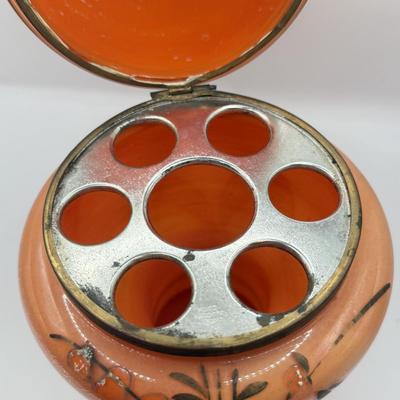 LOT 41D: Vintage Czech Orange Hinged Tantalus / Decanter (No Glassware)