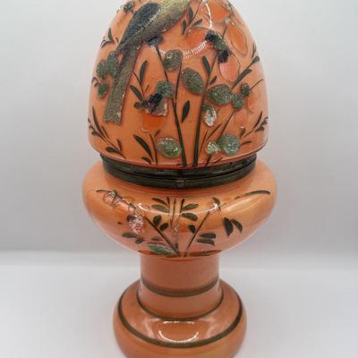 LOT 41D: Vintage Czech Orange Hinged Tantalus / Decanter (No Glassware)