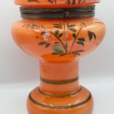LOT 41D: Vintage Czech Orange Hinged Tantalus / Decanter (No Glassware)