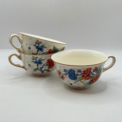 LOT 58D: Antique Brass Pheasant Teacup Display Stands (2), Tea Cups & Saucers