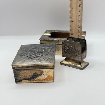 LOT 59D: Antique / Vintage Chinese Export Silverplate Dragon Smoking Set