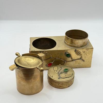 LOT 60D: Large Vintage Brass Ash Tray & Ornate Antique Chinese Ash Trays