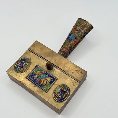 LOT 60D: Large Vintage Brass Ash Tray & Ornate Antique Chinese Ash Trays