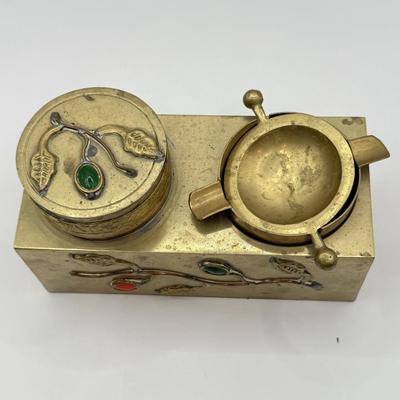 LOT 60D: Large Vintage Brass Ash Tray & Ornate Antique Chinese Ash Trays