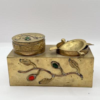 LOT 60D: Large Vintage Brass Ash Tray & Ornate Antique Chinese Ash Trays