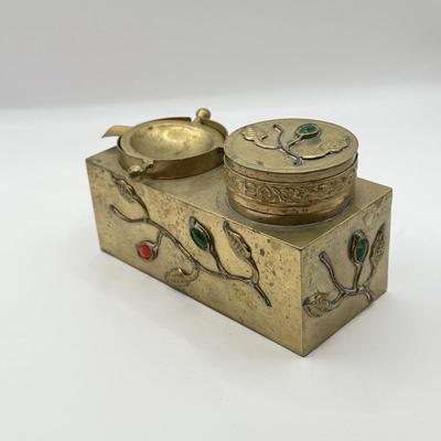 LOT 60D: Large Vintage Brass Ash Tray & Ornate Antique Chinese Ash Trays