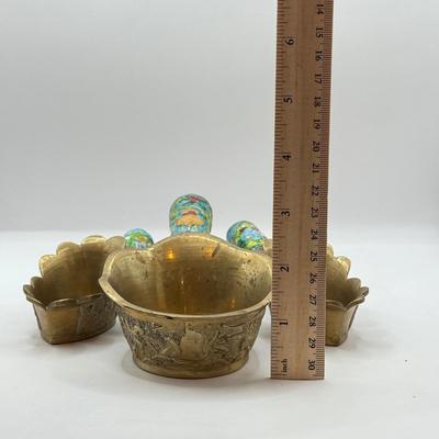 LOT 61D: Antique Chinese Enameled Brass Coal Silk Iron Pan Set