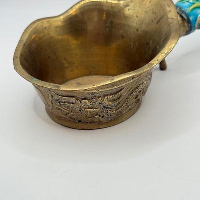 LOT 61D: Antique Chinese Enameled Brass Coal Silk Iron Pan Set