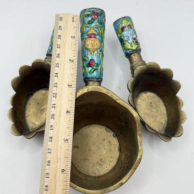 LOT 61D: Antique Chinese Enameled Brass Coal Silk Iron Pan Set