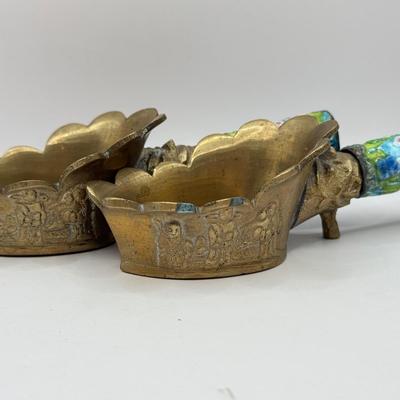 LOT 61D: Antique Chinese Enameled Brass Coal Silk Iron Pan Set