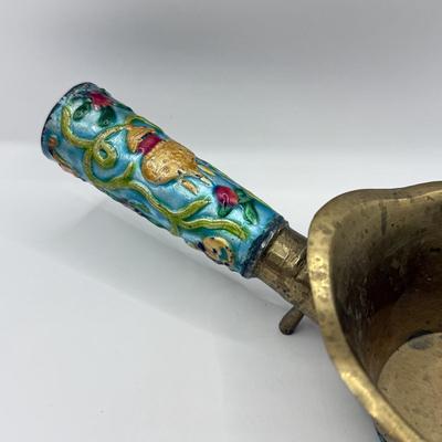 LOT 61D: Antique Chinese Enameled Brass Coal Silk Iron Pan Set