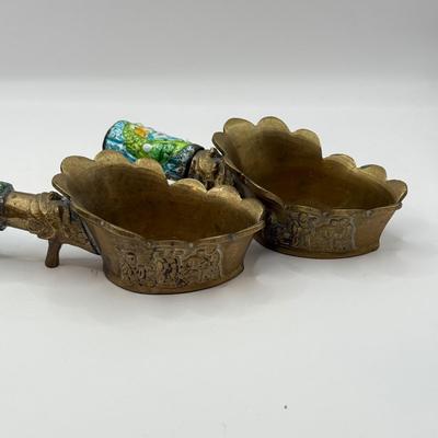 LOT 61D: Antique Chinese Enameled Brass Coal Silk Iron Pan Set