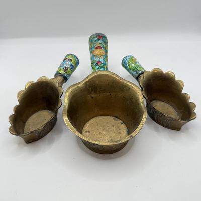 LOT 61D: Antique Chinese Enameled Brass Coal Silk Iron Pan Set