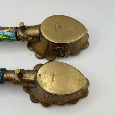 LOT 61D: Antique Chinese Enameled Brass Coal Silk Iron Pan Set