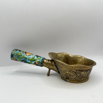 LOT 61D: Antique Chinese Enameled Brass Coal Silk Iron Pan Set