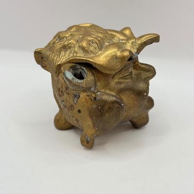 LOT 62D: Antique / Vintage Grotesque Devil Imp Gargoyle Demon Figural Brass Inkwell
