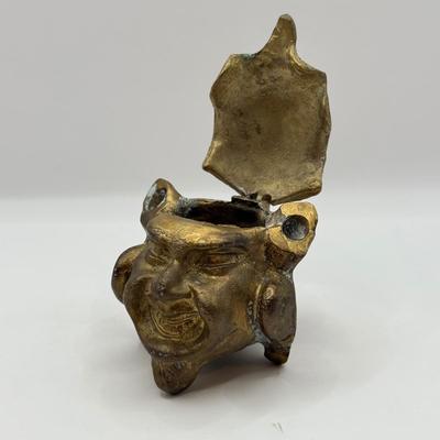 LOT 62D: Antique / Vintage Grotesque Devil Imp Gargoyle Demon Figural Brass Inkwell