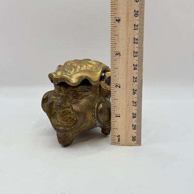 LOT 62D: Antique / Vintage Grotesque Devil Imp Gargoyle Demon Figural Brass Inkwell