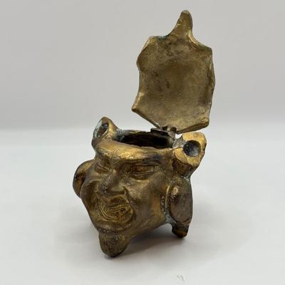 LOT 62D: Antique / Vintage Grotesque Devil Imp Gargoyle Demon Figural Brass Inkwell