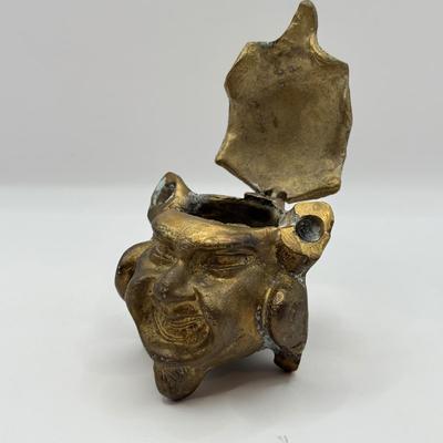 LOT 62D: Antique / Vintage Grotesque Devil Imp Gargoyle Demon Figural Brass Inkwell