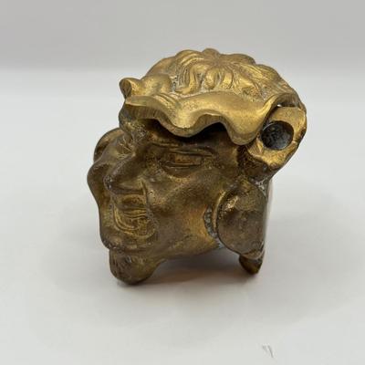LOT 62D: Antique / Vintage Grotesque Devil Imp Gargoyle Demon Figural Brass Inkwell