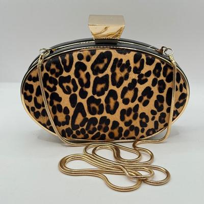 LOT 67D: Chic Badgley Mischka Leopard Print Oval Evening Bag