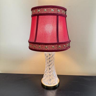 LOT 70F: Waterford Crystal Table Lamp w/ Red Shade