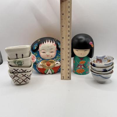 LOT 73K: “Aya” Kimmidoll, Vintage Clay Paperweight & Vintage Japanese Salt Dishes