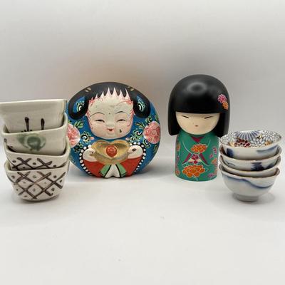LOT 73K: “Aya” Kimmidoll, Vintage Clay Paperweight & Vintage Japanese Salt Dishes