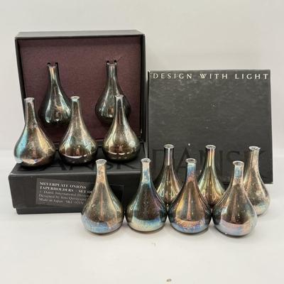 LOT 80K: Dansk Silverplate Onion Taperholders - 2 sets in box & 10 loose