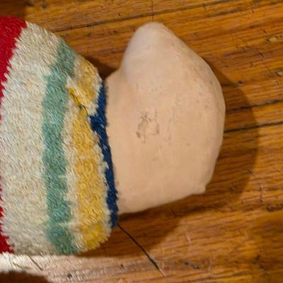 LOT 82: 2 Vintage Celluloid Face Dolls W/Cloth Bodies, One In A Bunny Suit & The Other In Stripes W/A Red Pull Down Hood