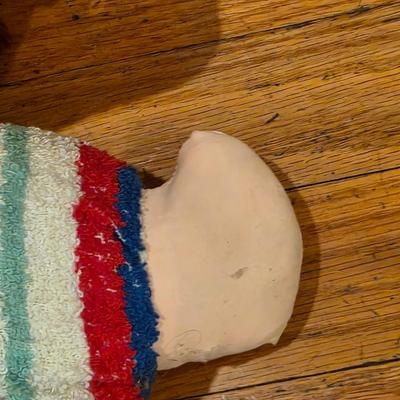 LOT 82: 2 Vintage Celluloid Face Dolls W/Cloth Bodies, One In A Bunny Suit & The Other In Stripes W/A Red Pull Down Hood