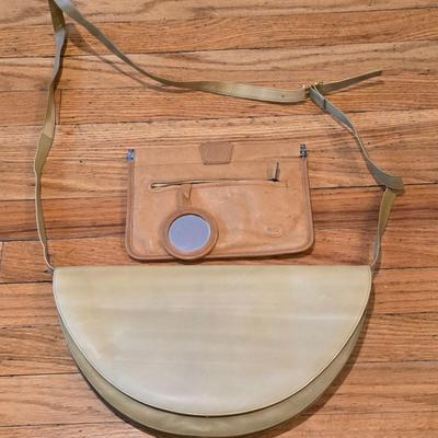 LOT 83K: Vintage Made In Italy Half Moon Crossbody Bag W/Double Sided Inner Pocket Mirror & Mundi Wallet Clutch W/Mirror