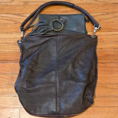 LOT 84K: Vintage Large Leather Brown Shoulder Purse & Lisa Leonard Leather Clutch/Wallet