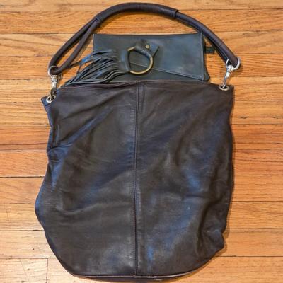 LOT 84K: Vintage Large Leather Brown Shoulder Purse & Lisa Leonard Leather Clutch/Wallet