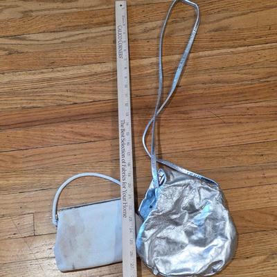 LOT 85K: Vintage 1980's Brass Metal/Crystals Leather Metallic Purse & Beaded Charlet Bag Made In Japan