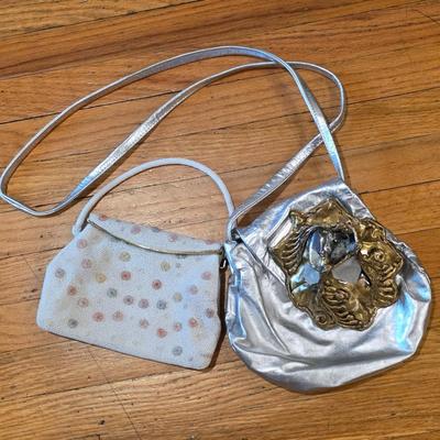 LOT 85K: Vintage 1980's Brass Metal/Crystals Leather Metallic Purse & Beaded Charlet Bag Made In Japan