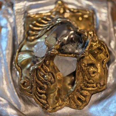 LOT 85K: Vintage 1980's Brass Metal/Crystals Leather Metallic Purse & Beaded Charlet Bag Made In Japan