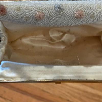 LOT 85K: Vintage 1980's Brass Metal/Crystals Leather Metallic Purse & Beaded Charlet Bag Made In Japan