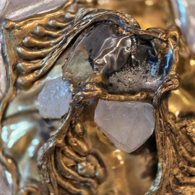 LOT 85K: Vintage 1980's Brass Metal/Crystals Leather Metallic Purse & Beaded Charlet Bag Made In Japan