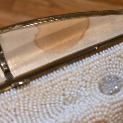 LOT 85K: Vintage 1980's Brass Metal/Crystals Leather Metallic Purse & Beaded Charlet Bag Made In Japan