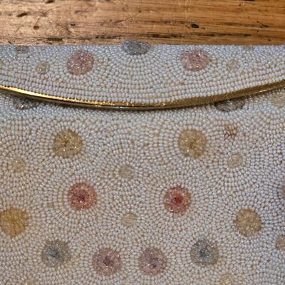 LOT 85K: Vintage 1980's Brass Metal/Crystals Leather Metallic Purse & Beaded Charlet Bag Made In Japan