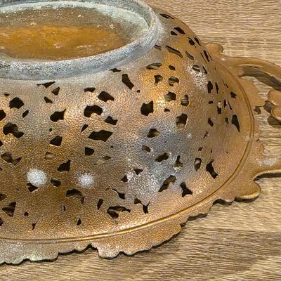 LOT 87K: Vintage Ornate Brass Bowl W/2 Handles & 2 Brass Candlestick Holders