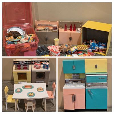 LOT 89K: Vintage 1960's Deluxe Reading Corp. Doll Dream Kitchen, Sink, Fridge, Stove/Oven, Washer, Table, 3 Chairs, 2 Countertop...