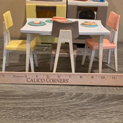 LOT 89K: Vintage 1960's Deluxe Reading Corp. Doll Dream Kitchen, Sink, Fridge, Stove/Oven, Washer, Table, 3 Chairs, 2 Countertop...