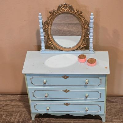 LOT 90K: Vintage Italian "Serie Milady" Doll Bedroom Furniture, Canopy Top Bed, Nightstand W/Lamp, Coat Rack, Dresser W/Mirror,...