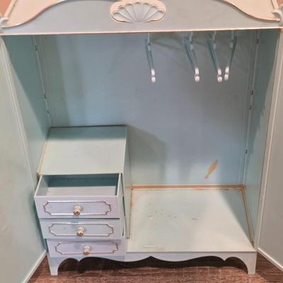 LOT 90K: Vintage Italian "Serie Milady" Doll Bedroom Furniture, Canopy Top Bed, Nightstand W/Lamp, Coat Rack, Dresser W/Mirror,...