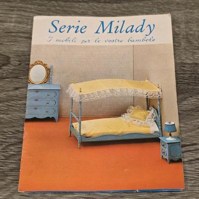 LOT 90K: Vintage Italian "Serie Milady" Doll Bedroom Furniture, Canopy Top Bed, Nightstand W/Lamp, Coat Rack, Dresser W/Mirror,...